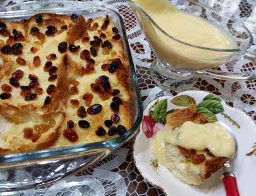 Bread pudding with vanilla sauce